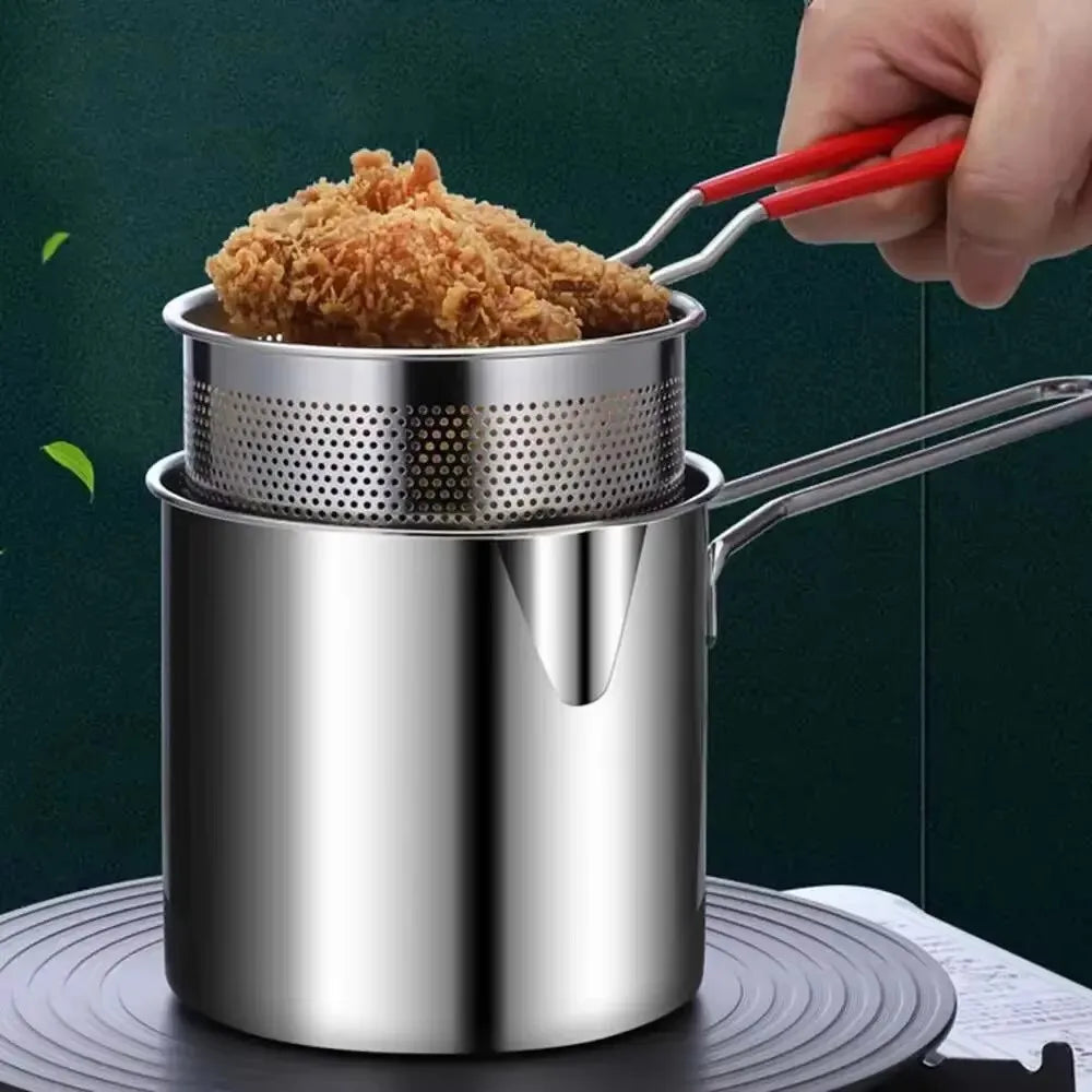 Stainless Steel Deep Fryer With Frying Basket Multifunctional Small Pot Kitchen Specific Frying Chicken And Other Cooking Tools Peaceful Pleasures Health and Wellness silvery 1