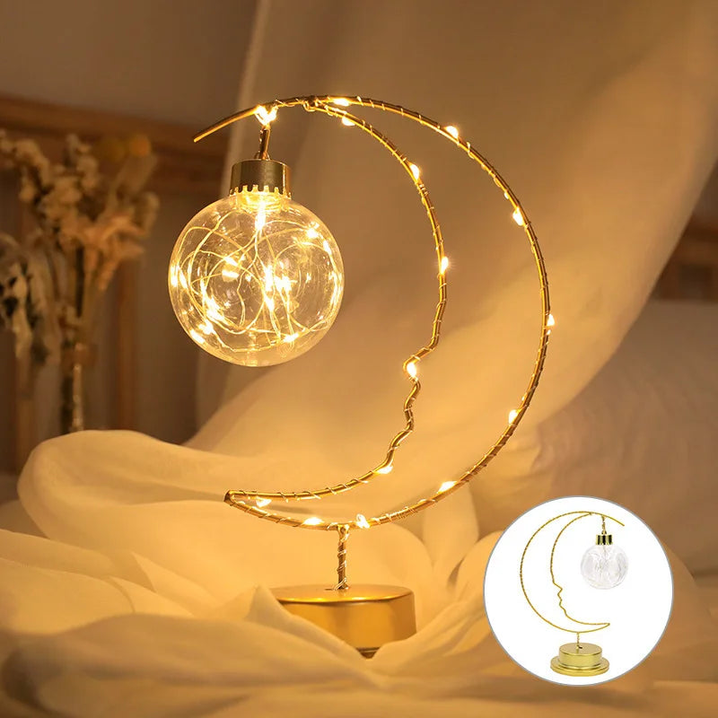 2026 Home Decoration Star Designed LED Light Moon Shape Indoor Ornament Small LED Night Lamp Heart Iron Material for gift Peaceful Pleasures Health and Wellness Round Ball