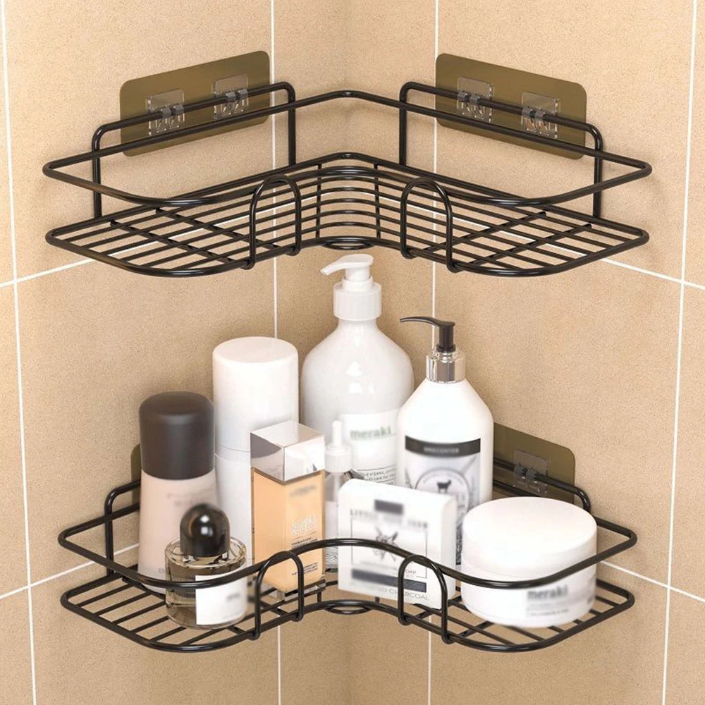 1PC Wall Mounted Non-Perforated Metal Triangle Storage Rack for Bathroom Toilet Shower Area Washbasin Organization Peaceful Pleasures Health and Wellness 1PC 1