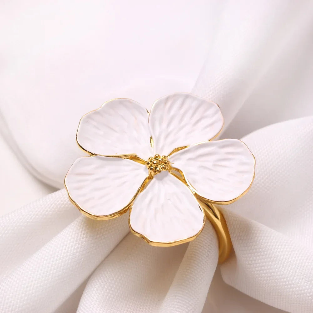 White Plumeria Floral Napkin Rings | Elegant Table Decor