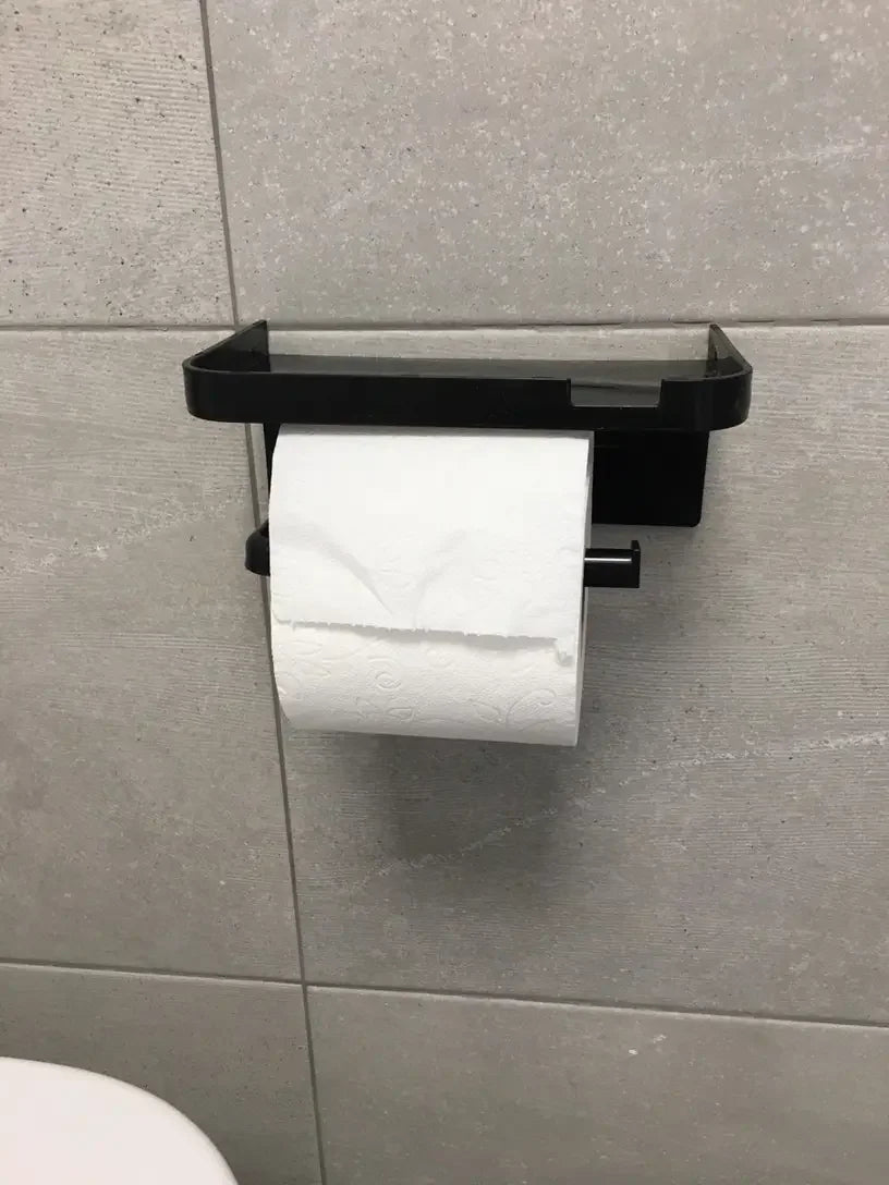 Wall-Mount Plastic Toilet Paper Holder & Storage Rack