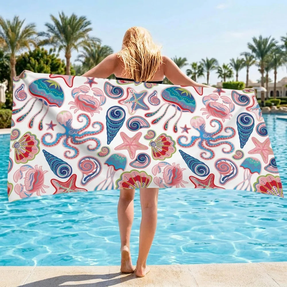 Sea Theme Microfiber Beach Towel – Quick-Dry & Absorbent