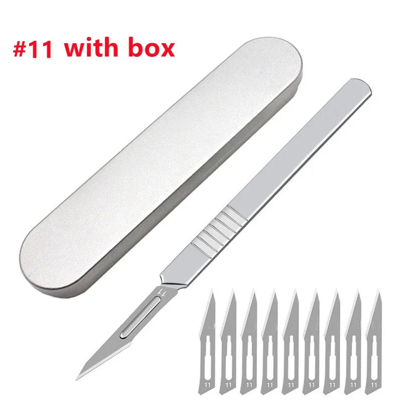 11# 23# Carbon Steel Carving Metal Scalpel Blades Handle Scalpel DIY Cutting Repair Animal Surgical Knife Tool Kits Box Non Slip Peaceful Pleasures Health and Wellness A with box