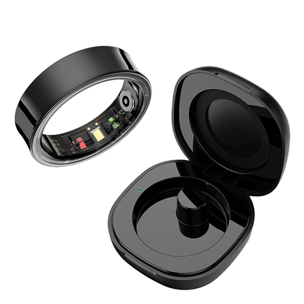 R09 5ATM Waterproof Smart Ring For Men Women Temperature Health Monitor For Xiaomi Samsung Phone Peaceful Pleasures Health and Wellness black with case 7