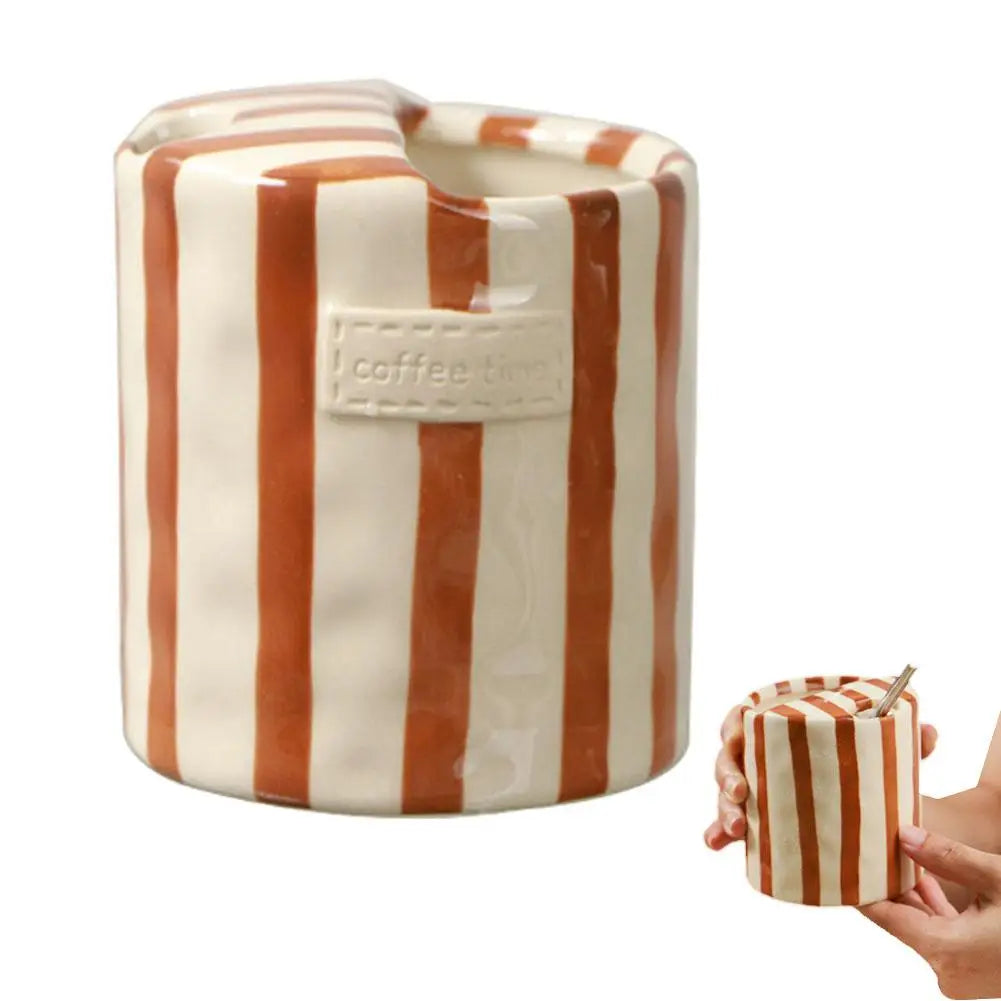 Striped Ceramic Coffee Cup | Modern Design for Home Peaceful Pleasures Health and Wellness 301-400ml Brown