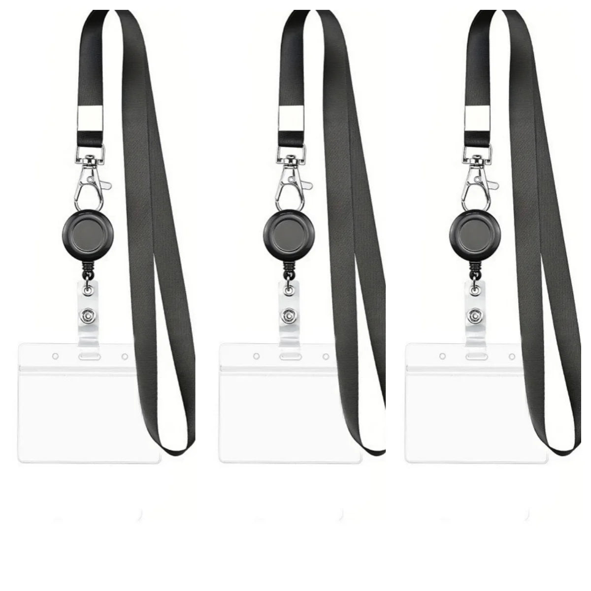 Bview Art PVC ID Card Holder Black Retractable Lanyard Snap Hook