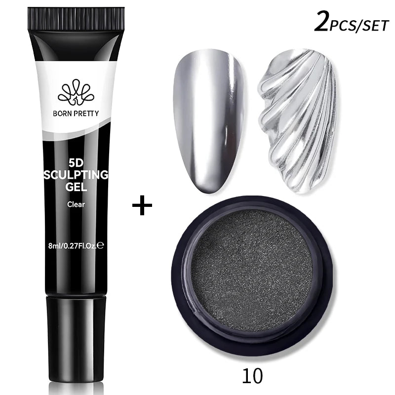 5D Nail Sculpting Gel with Solid Mirror Powder DIY Nail Embossing Gel for Painting Carving Nails 8ml Peaceful Pleasures Health and Wellness 2 Pcs 10