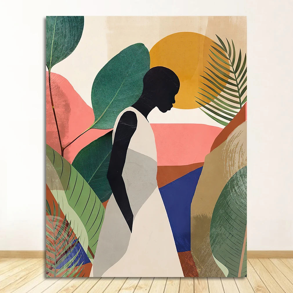 Scandinavian Poster and Prints Vintage Girl Wall Art Pictures for Living Room Kitchen Decor Geometric Abstract Canvas painting Peaceful Pleasures Health and Wellness 1595-03 40x60cm Unframed