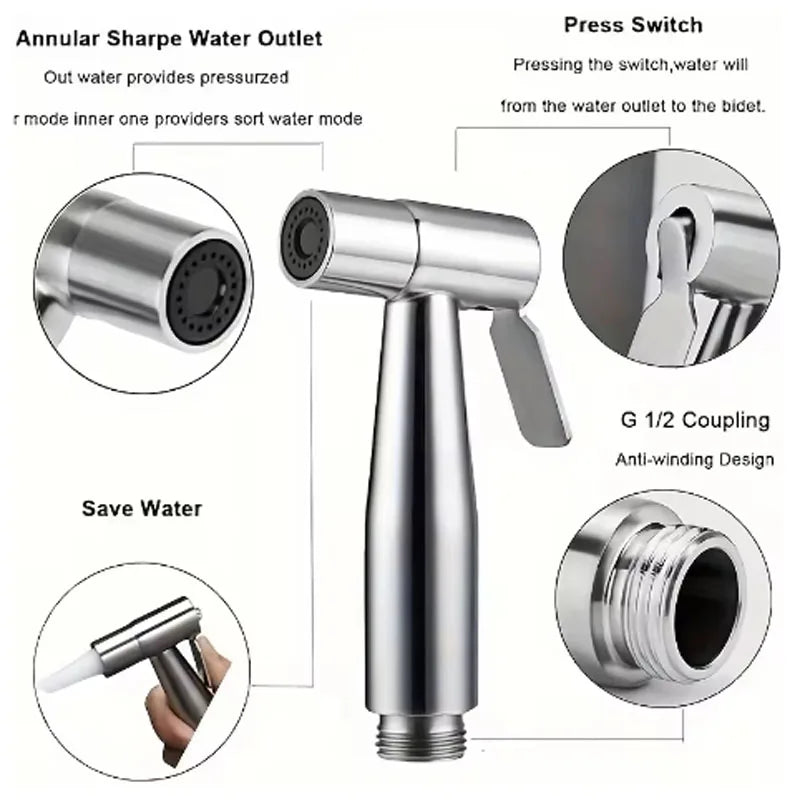 High Pressure Handheld Shower Kit – Stainless Steel Spray Gun