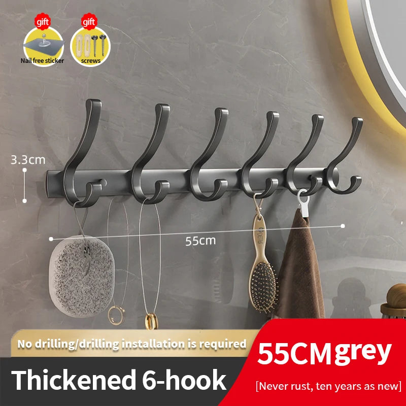 YUNJIEYA 6-Hook Aluminum Wall Hanger | Black White Gun Grey