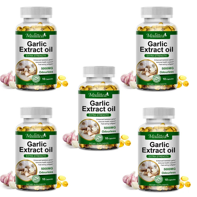 Mulittea Tasteless Garlic Oil Extract Capsules – 120ct Immune Support Dietary Supplements Peaceful Pleasures Health and Wellness 5bottles United States