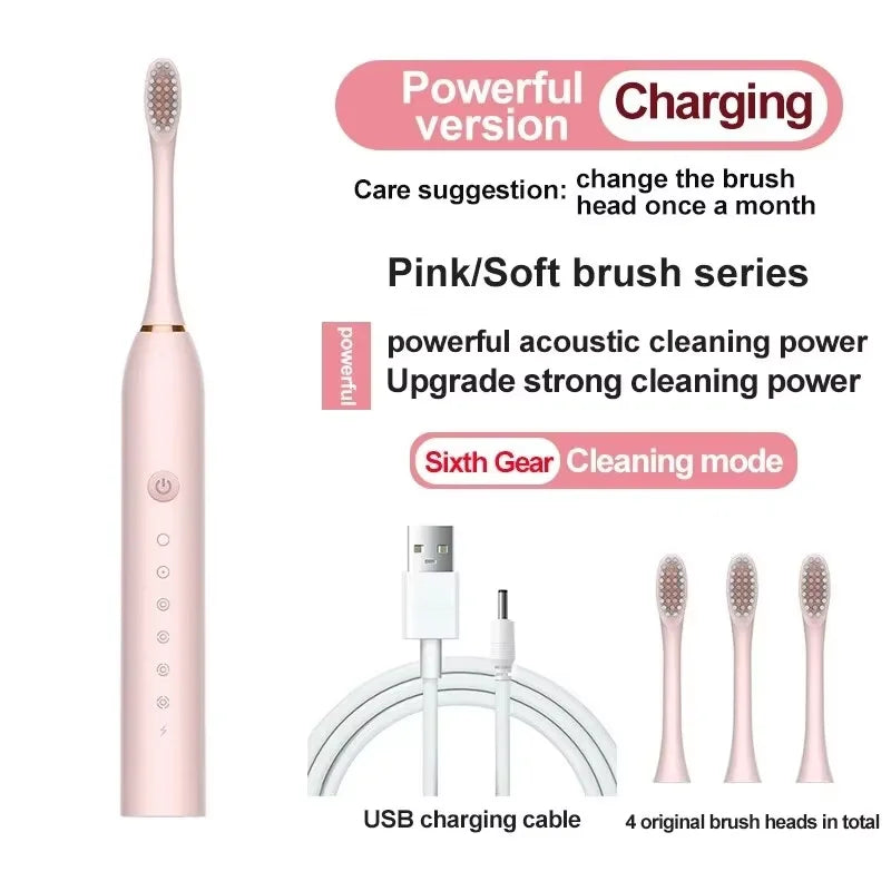 Electric Toothbrush 6 Speed Sonic – 4 Heads, Adults & Kids