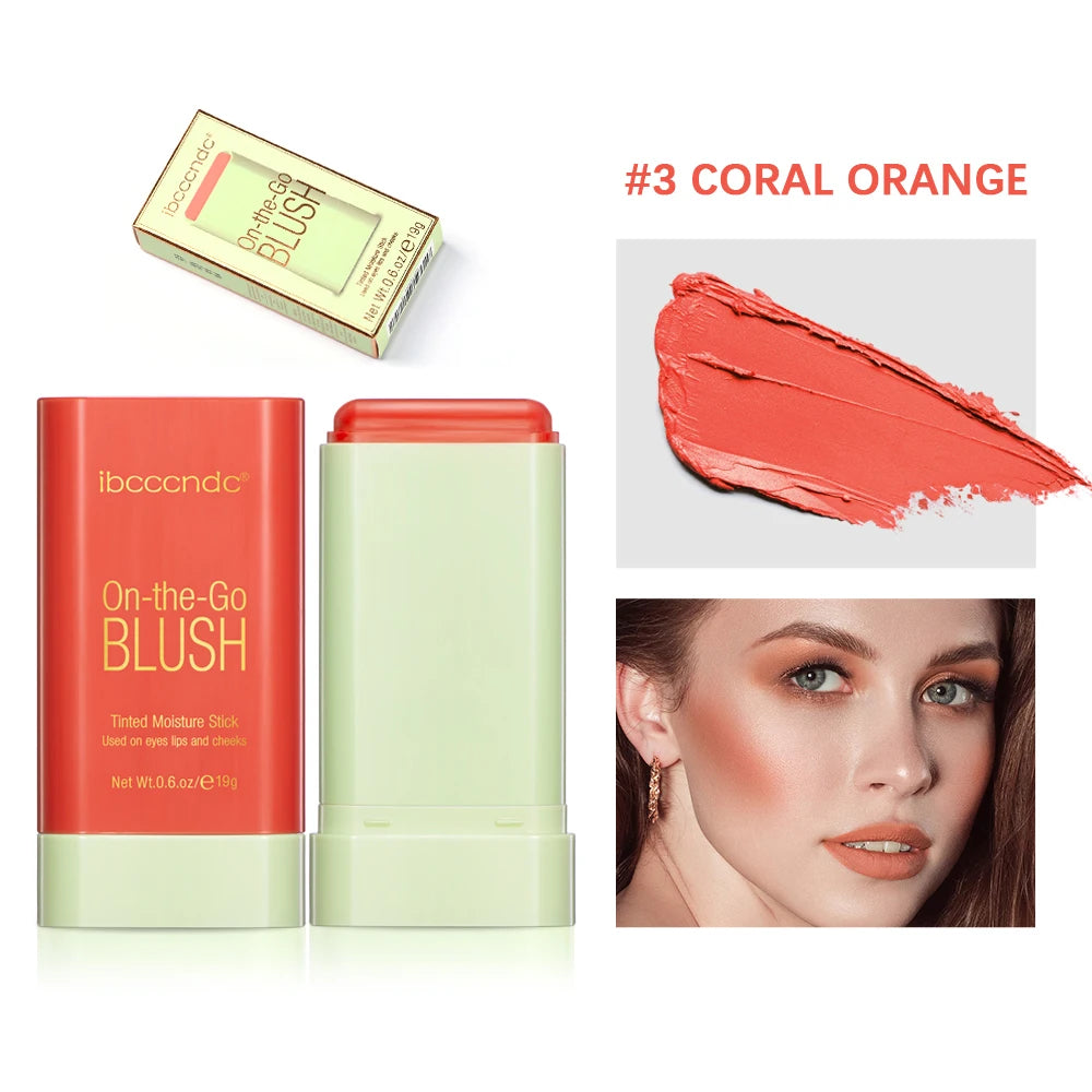 Tinted Mositure Blush Stick Face Pink Cream Cheek Blusher Cosmetics 3 in 1 Makeup Tubes used on lips eyes cheeks Peaceful Pleasures Health and Wellness Orange