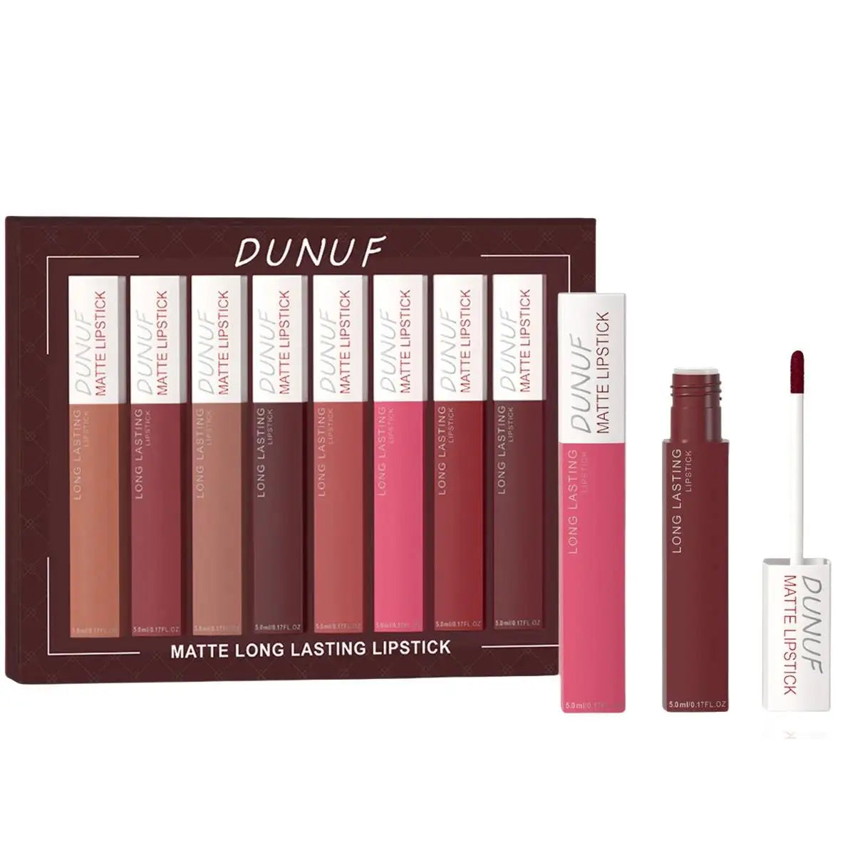 DUNUF 8-Pc Matte Liquid Lipstick Set – Waterproof Lip Gloss