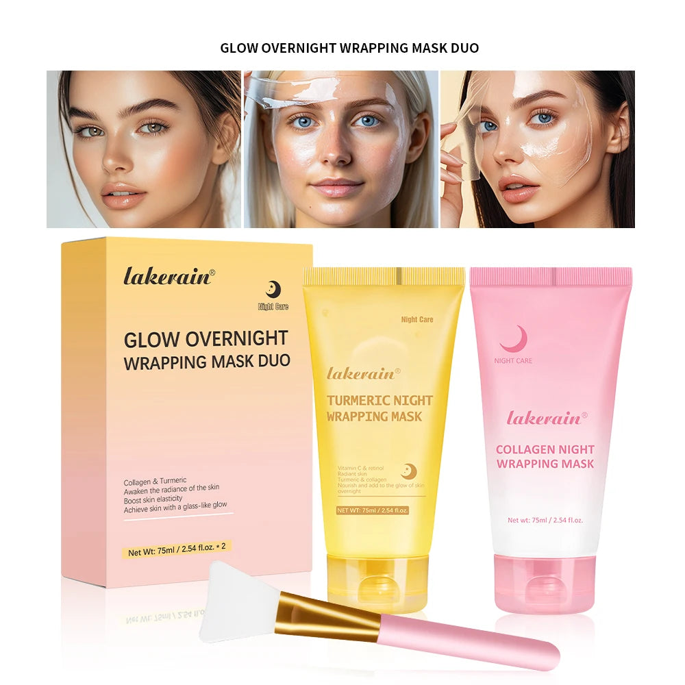 Deep Collagen Mask Korean Peel Off Mask Face Anti Wrinkle Lifting Skin Care Masks Bio Pack Night Wrapping Woman Skin Care Peaceful Pleasures Health and Wellness 2pcs vs brush 1