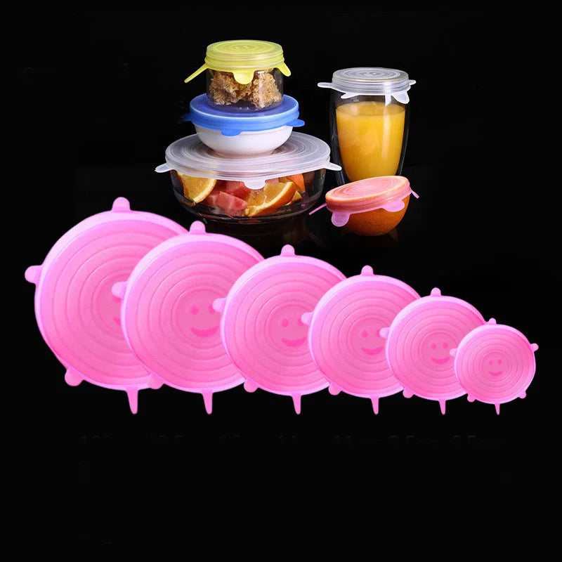 6Pcs Silicone Stretch Lids, Food Bowl Covers, Reusable Food Saving Covers, Retractable Multifunctional Fresh-keeping Lid Peaceful Pleasures Health and Wellness Pink