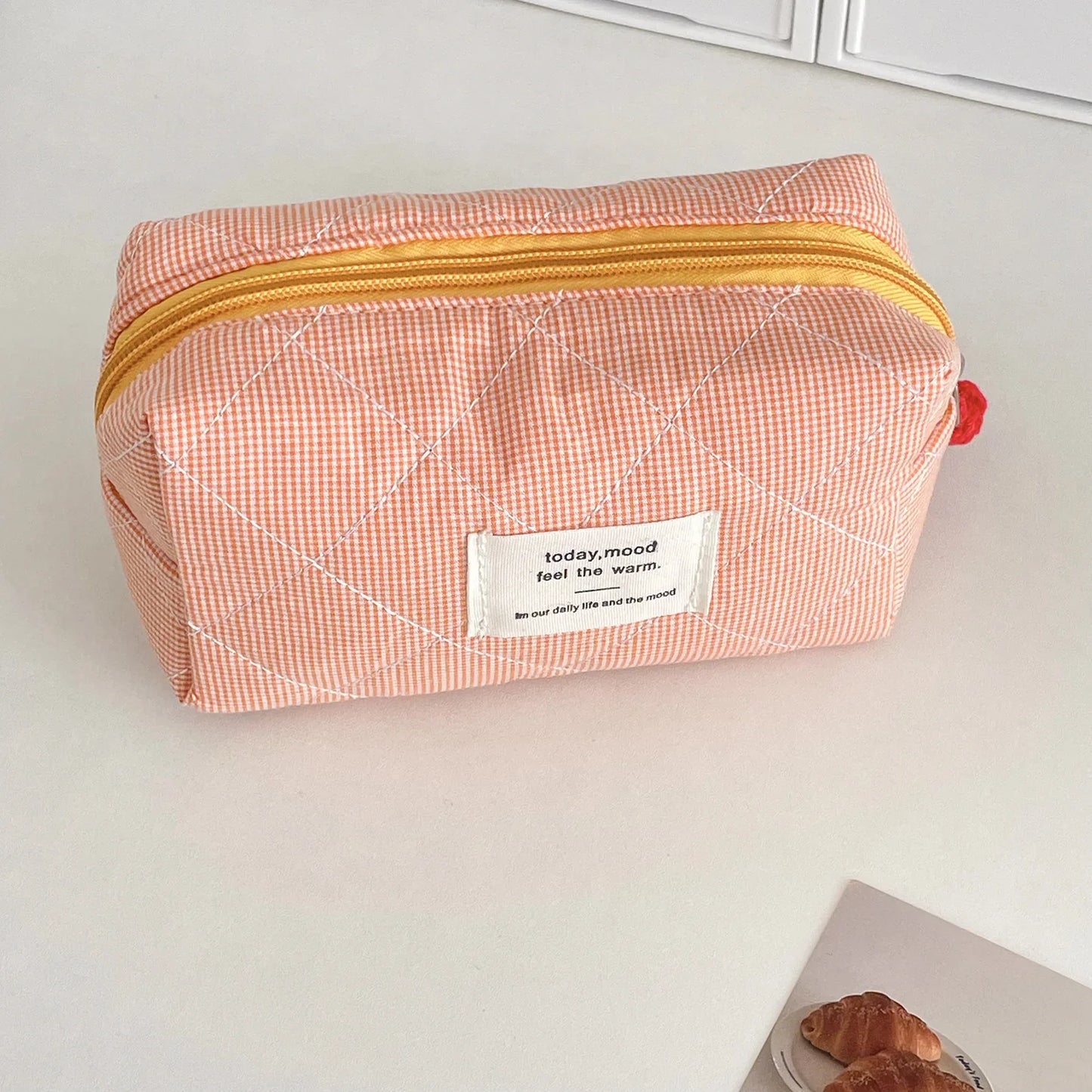 Vintage Plaid Octagon Makeup Bag | Japanese Style Travel Pouch