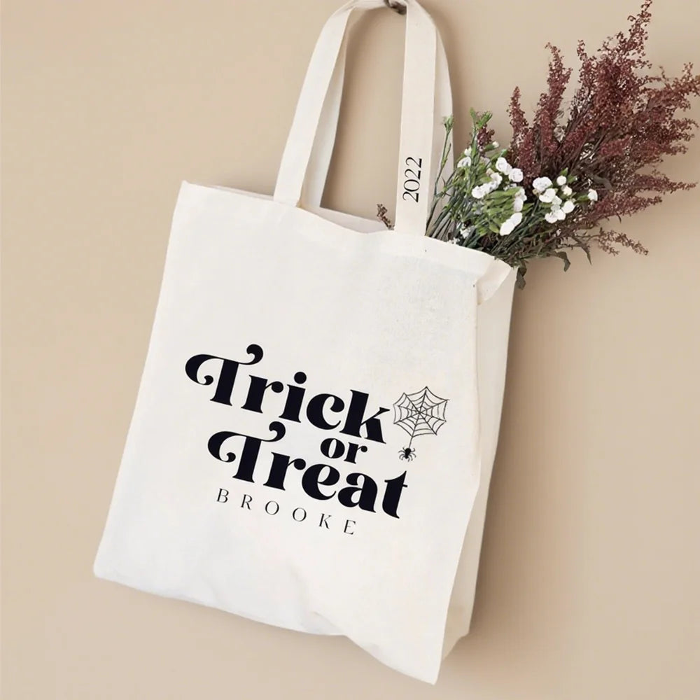 Personalized Name Trick or Treat Favor Bag Spider Web Halloween Decoration Treat Candy Bag Gothic Bachelorette Party Gifts Peaceful Pleasures Health and Wellness