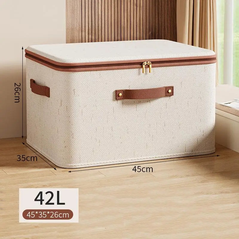 Foldable Zippered Clothes Storage Box | Cotton Linen Organizer