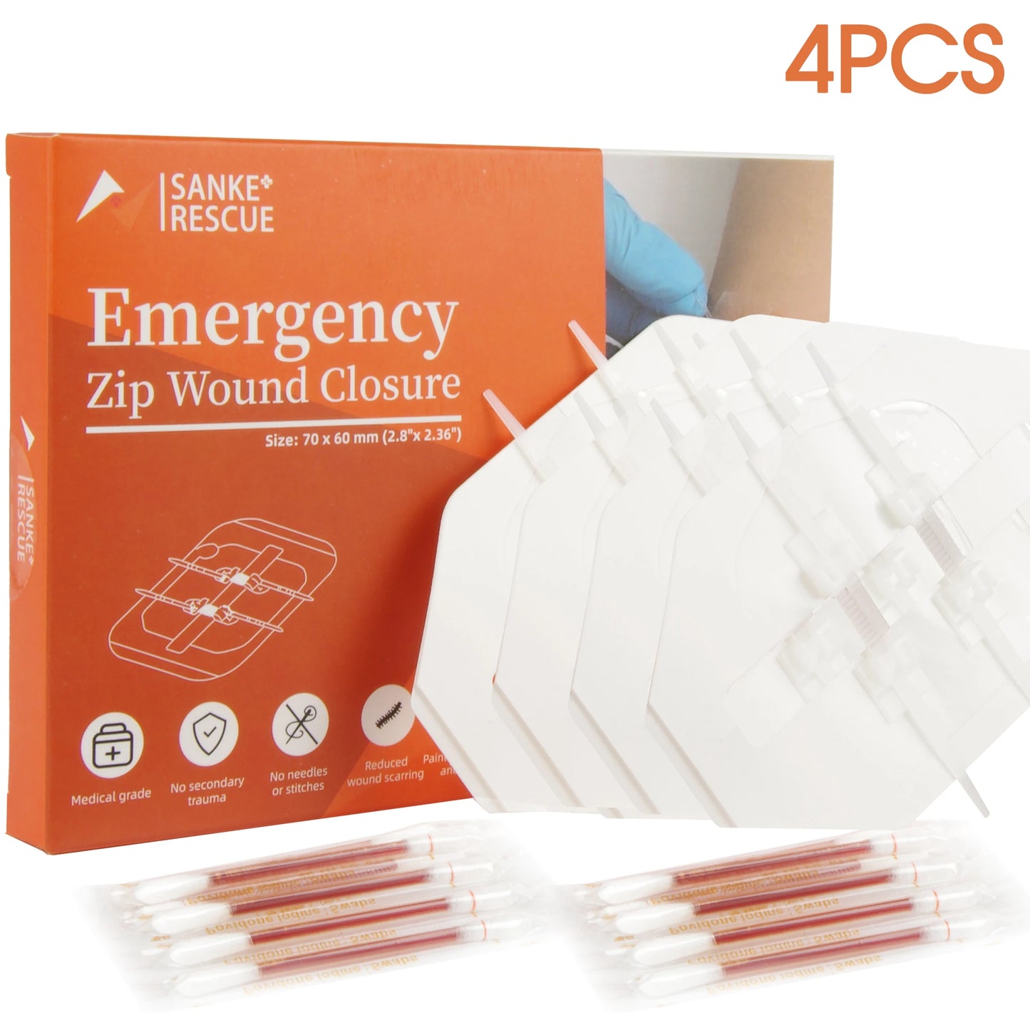 Zipper Painless Wound Closure Device Suture-free Wound Dressing First Aid Emergency Laceration Closure Strips Peaceful Pleasures Health and Wellness 4Pcs In Box