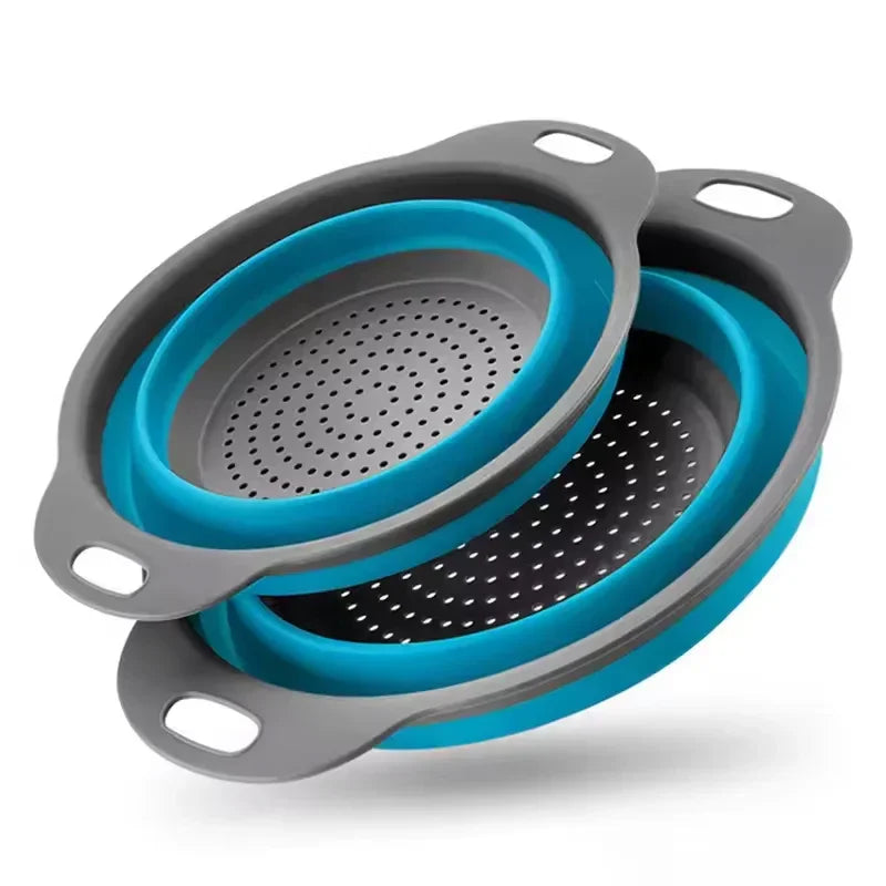 Silicone Folding Drain Basket Fruit Vegetable Washing Basket Foldable Strainer Colander Collapsible Drainer Kitchen Storage Tool Peaceful Pleasures Health and Wellness Blue S-L-2pcs