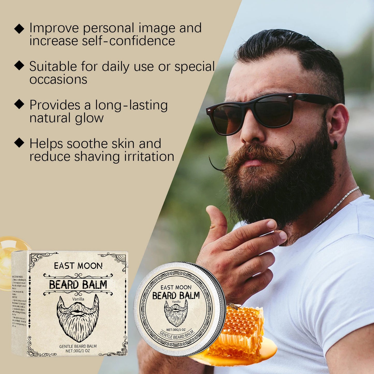 East Moon Vanilla Beard Balm – Moisturizing & Softening, 30g