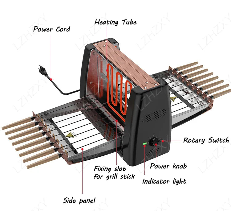 Smokeless Electric Rotary Skewer BBQ Grill 1200W – 16 Skewers