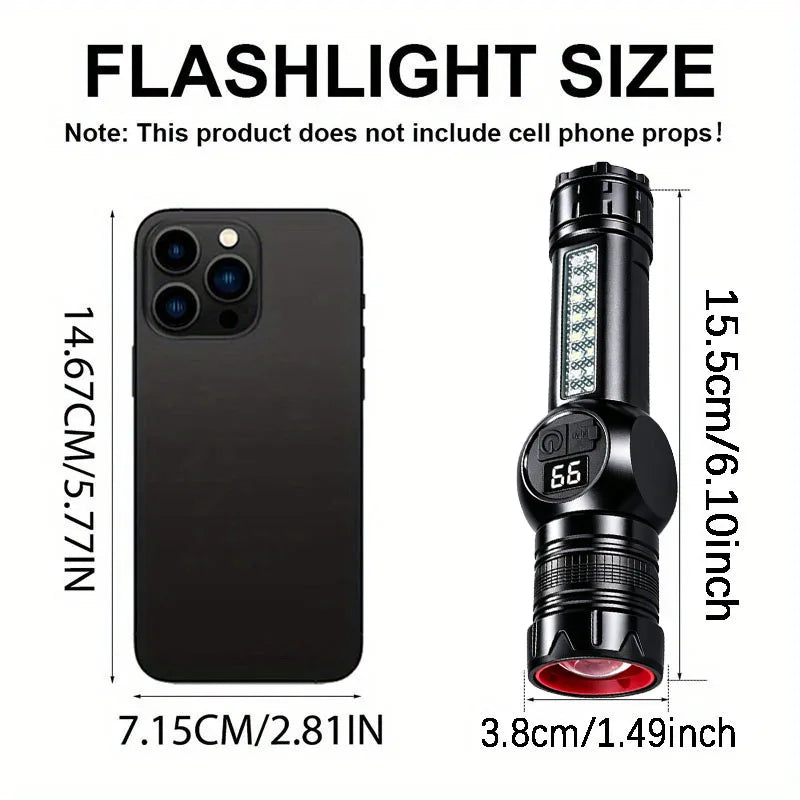 Mikenoon Tactical LED Flashlight – Zoom, USB-C, COB & Magnet
