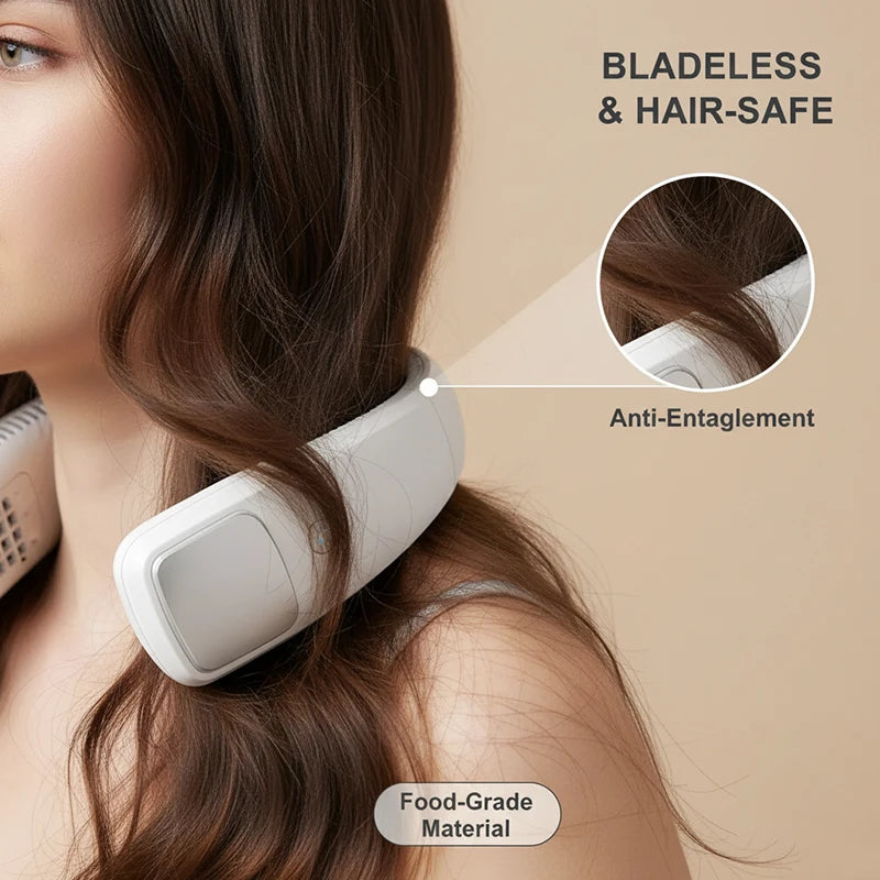Bladeless Hanging Hand Fans USB Rechargeable Leafless Mini Neck Fan Battery Plastic Air Cooling Fan White Peaceful Pleasures Health and Wellness