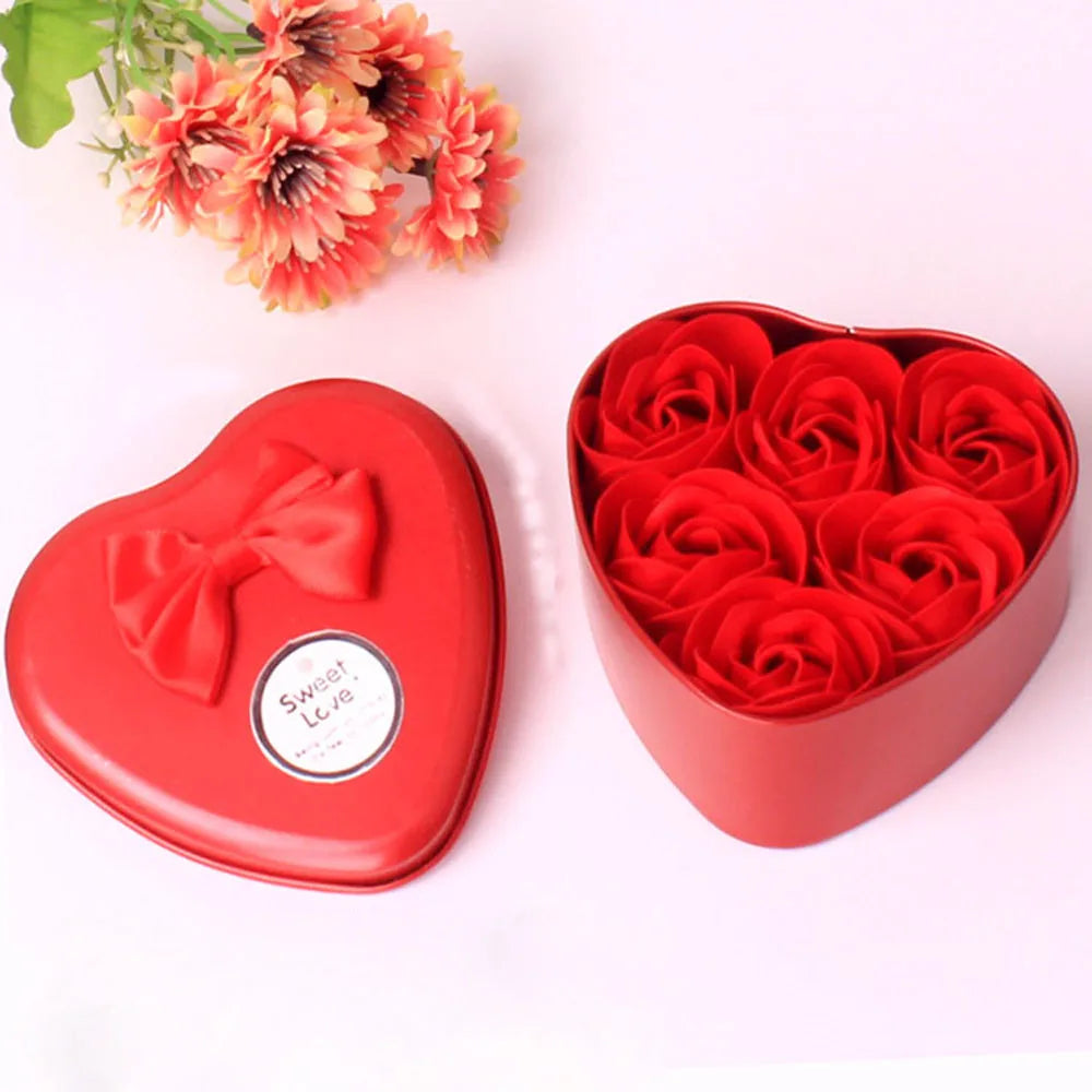 6Pcs Heart Scented Bath Body Petal Rose Flower Soap Wedding Decoration Gift Best Pink Blue Purple Red Four Color Soap Peaceful Pleasures Health and Wellness Red