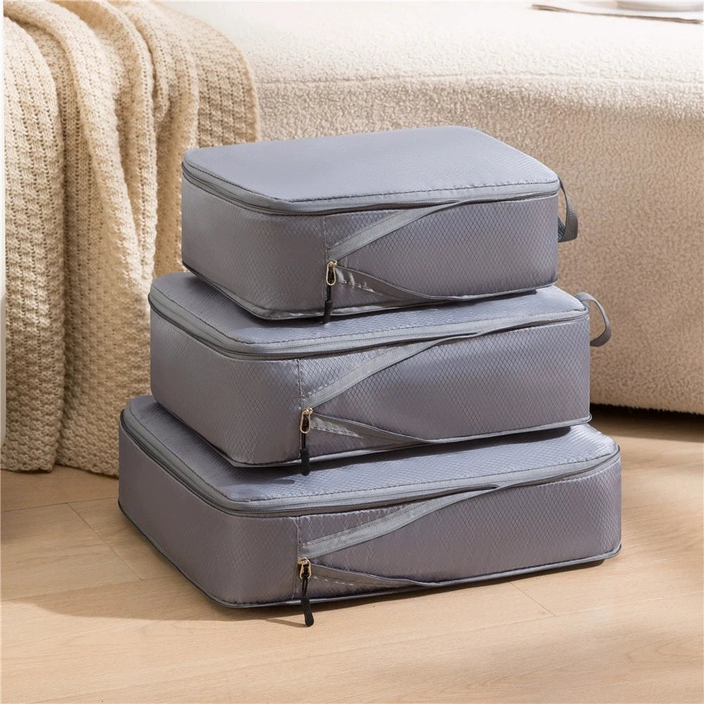 3-Piece Travel Compression Storage Bags | Luggage Packing Organizer Travel Packing Organizer Peaceful Pleasures Health and Wellness DARK GRAY