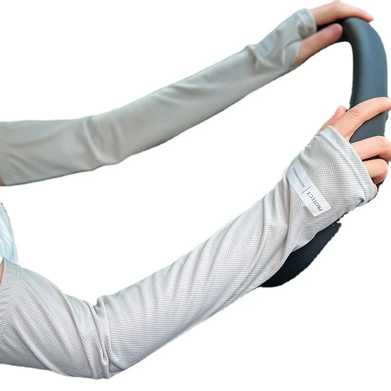 Men's Ice Silk Sunscreen Sleeve Set Summer Driving Arm Sleeves Hand Large Size Loose Cycling Arm Protection Sleeves Ice Sleeve Peaceful Pleasures Health and Wellness light gray