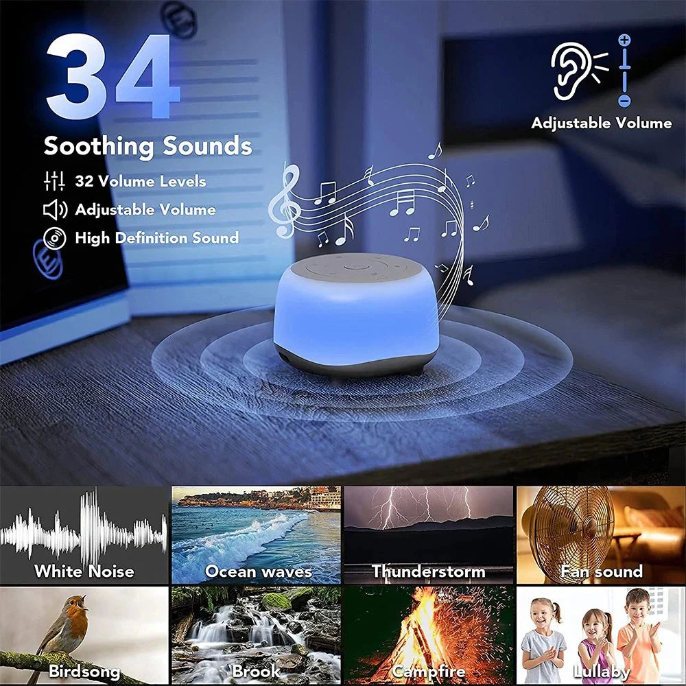Portable White Noise Machine – 34 Sounds & Night Light