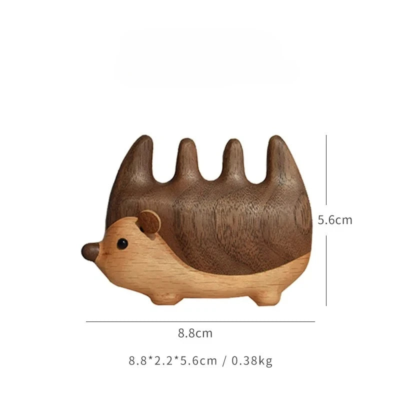 Massage Comb Cartoon Hedgehog Black Walnut Wood Meridian-unblocking Comb Creative Cartoon Animal Portable Wooden Head Care Comb Peaceful Pleasures Health and Wellness
