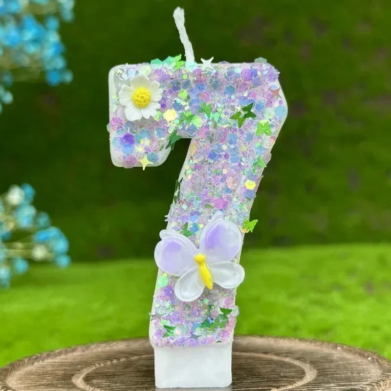 2025 Hot 0-9 Digits DIY Birthday Candles Butterfly Flowers Children's Birthday Girls Number Cake Decorations Candle Room Decor Peaceful Pleasures Health and Wellness 7