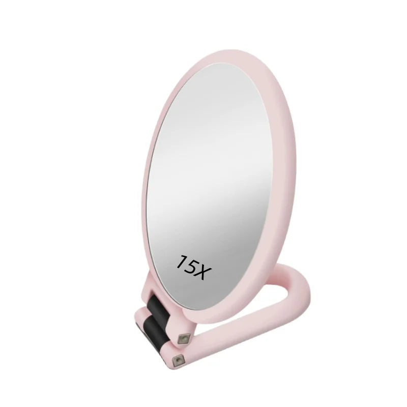 Magnifying Handheld Mirror Double Sided, 1X 15X Magnifying Handheld Mirror, Travel Folding Adjustable Swivel Base Dressing Table Peaceful Pleasures Health and Wellness Pink