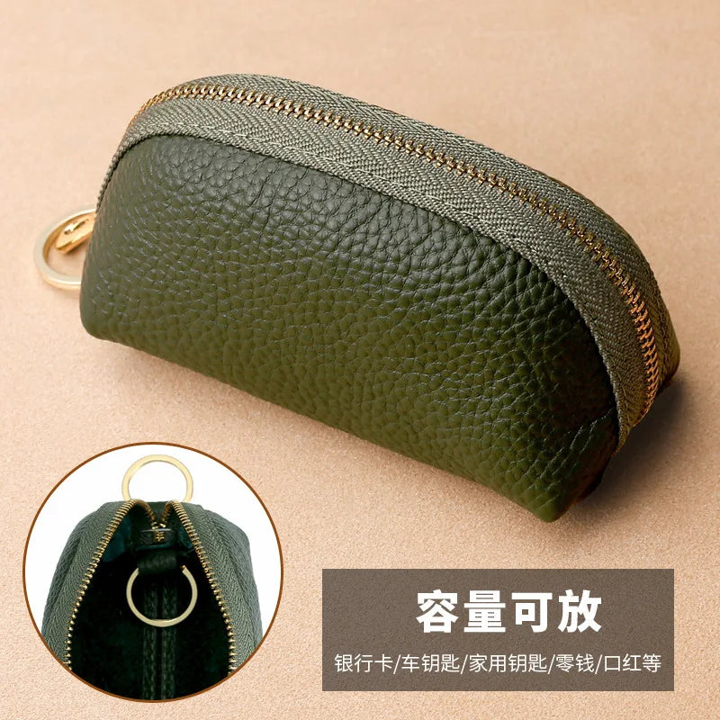 2026 Hot PU Leather Car Key Case Men Women Wallets Housekeeping Keys Covers Zipper Storage Pouch Card Bags Peaceful Pleasures Health and Wellness Green