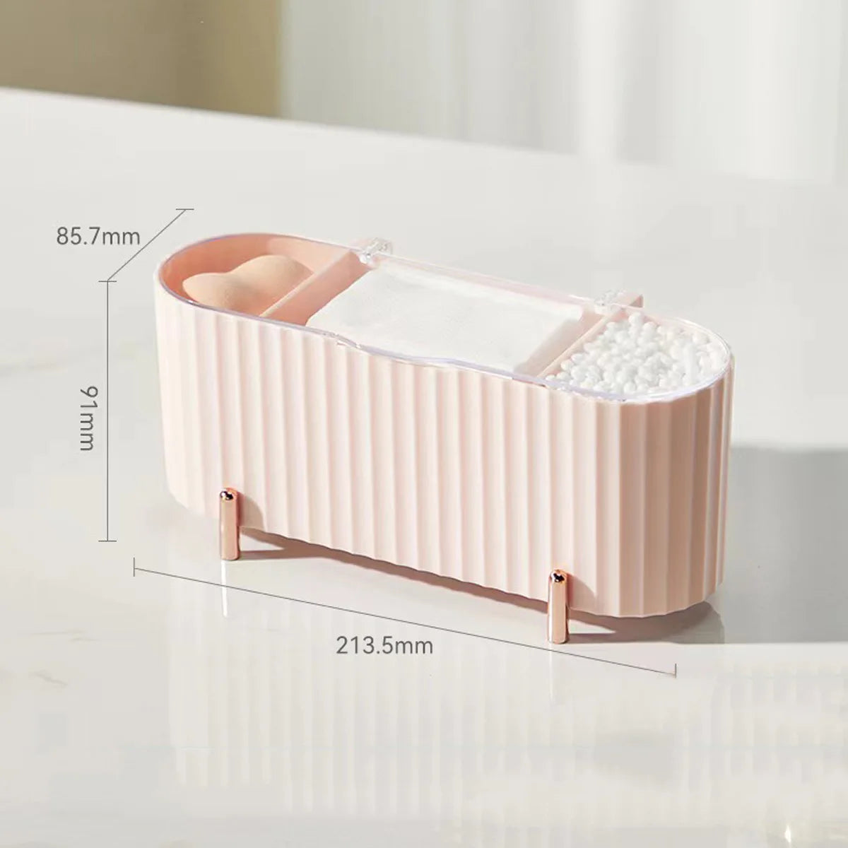 1Pcs 3-Compartment Cosmetic Cotton Storage Box Transparent Dustproof Covered Cosmetic Cotton Desktop Storage Box Peaceful Pleasures Health and Wellness Pink