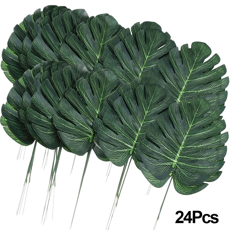 Artificial Monstera Turtle Leaves 12/24pcs | Tropical Party Decor