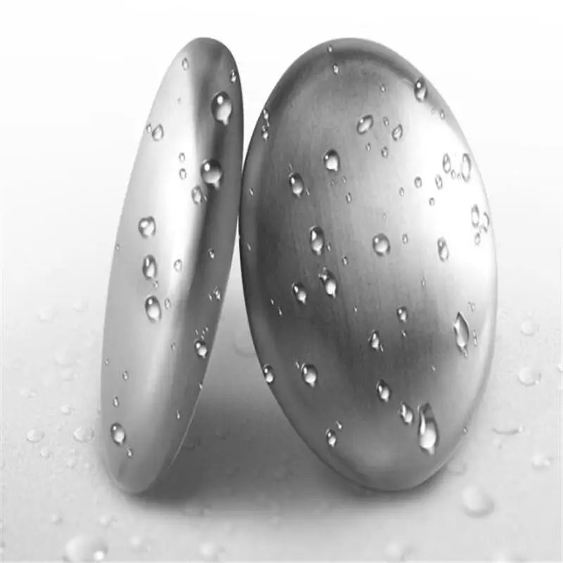 1/2Pcs Stainless Steel Soap Oval Shape Odor Remover Eliminates Garlic Onion Fish Smell for Kitchen and Bathroom Use Peaceful Pleasures Health and Wellness 2pcs