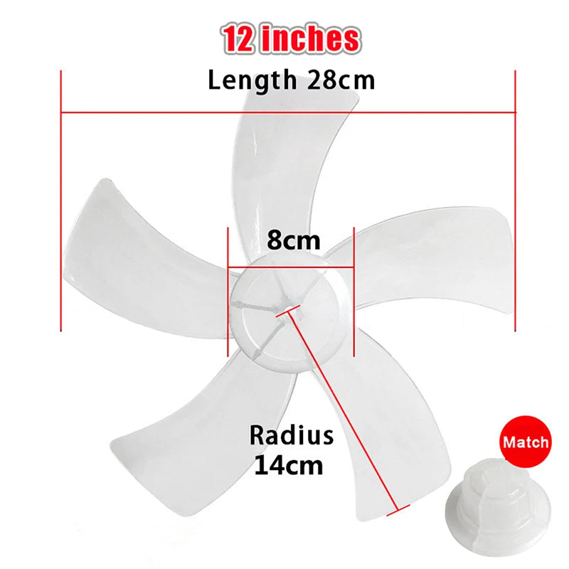 12 Inch Household Plastic Fan Blade Five Leaves With Nut Cover For Pedestal Transparent Table Stand Fanner General Access〔Nest〕 Peaceful Pleasures Health and Wellness Transparent