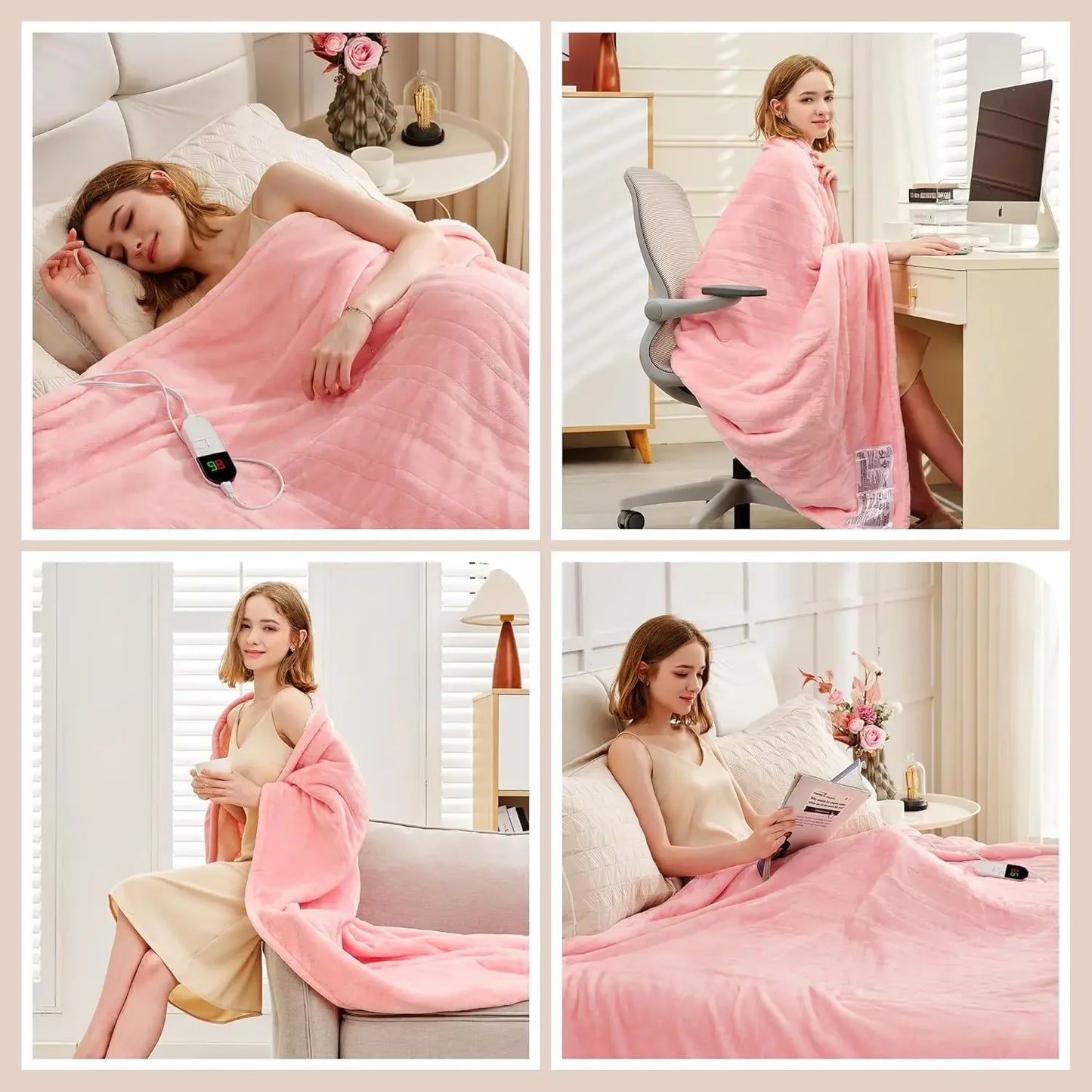 Twin Size Electric Blanket with 6 Heat Settings, Fast Heating, Auto Shut Off, Machine Washable in Pink Peaceful Pleasures Health and Wellness