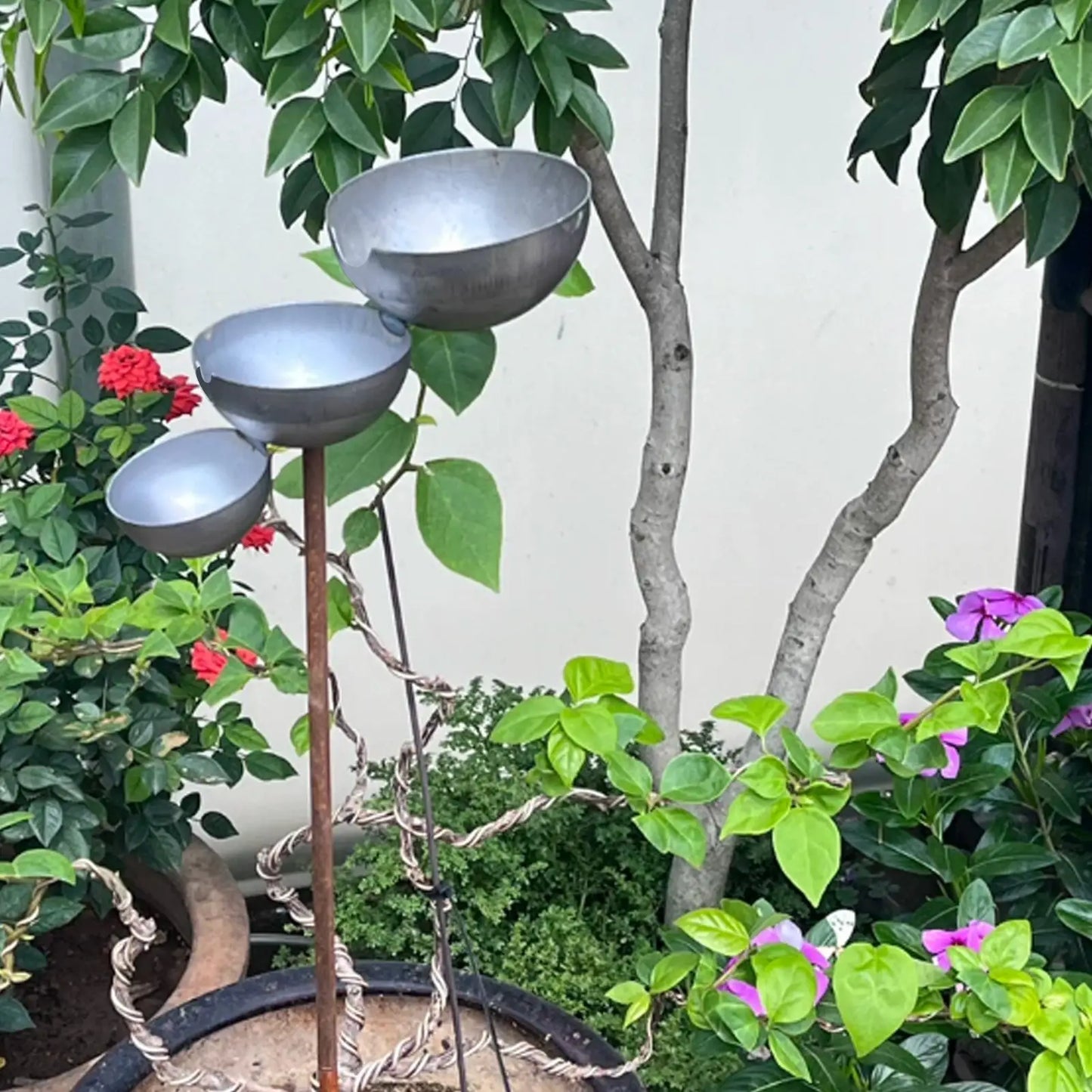 3-Tier Metal Bird Bath Garden Stake | Cascading Bee Waterer