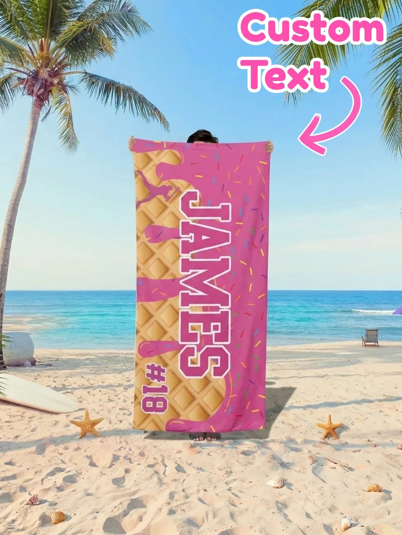 1pc Custom Text Ice Cream Baseball Beach Towel Soft Quick Dry Three Sizes Summer Travel Swim Gym Gift Women Men Peaceful Pleasures Health and Wellness Pink 60x120cm