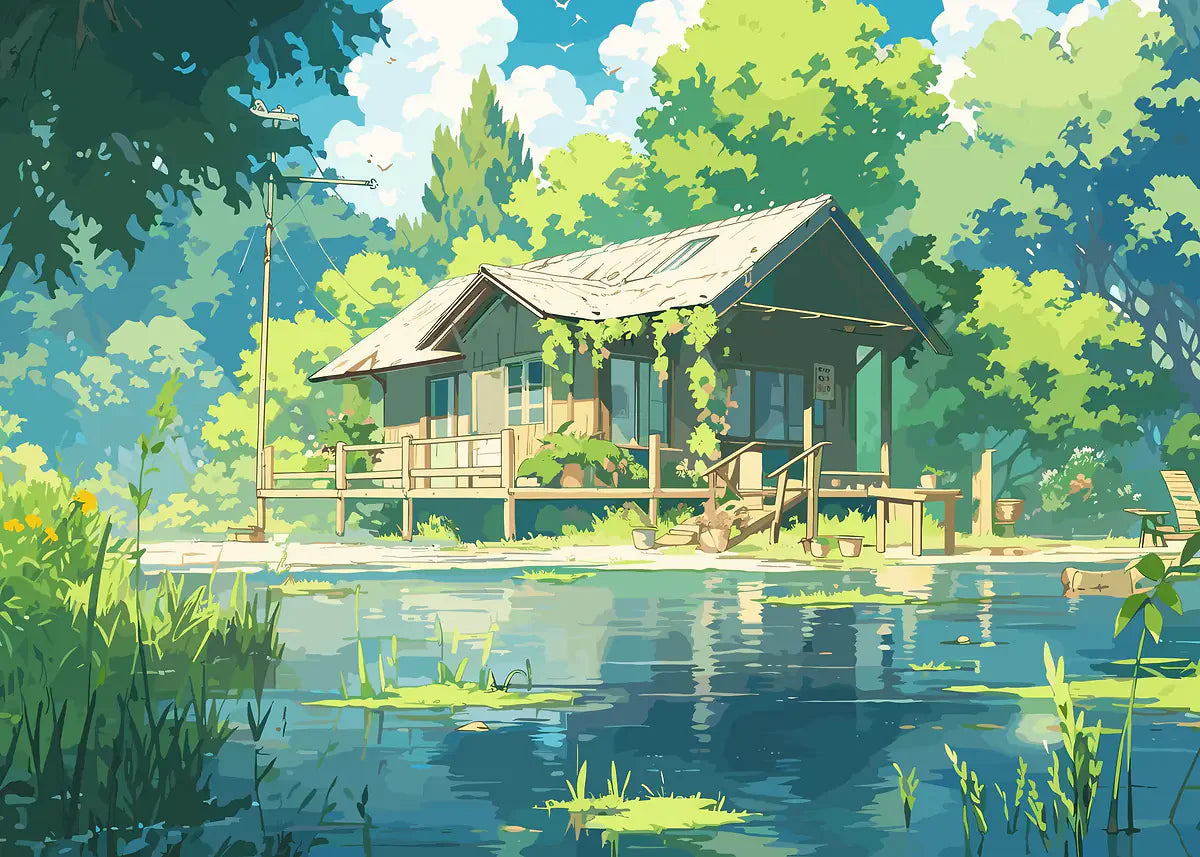 Anime Landscape Canvas Print | Sakura Tram Ocean Wall Art