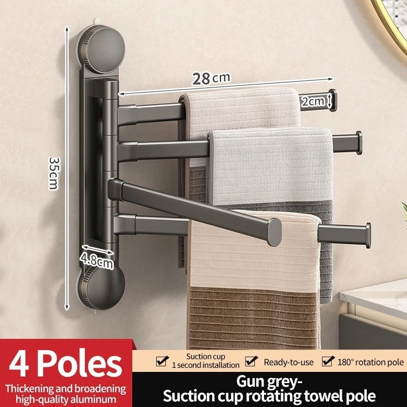 Drill-Free Rotating Double Towel Bar Rack with Suction Cup & Hook