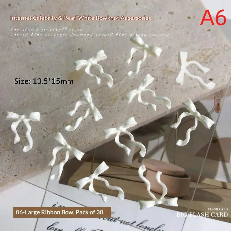 30PCS Pearlescent White Mini Resin Ribbon Bow Nail Art Decoration Bow Nail Charms Supplies For Manicure DIY Peaceful Pleasures Health and Wellness A6