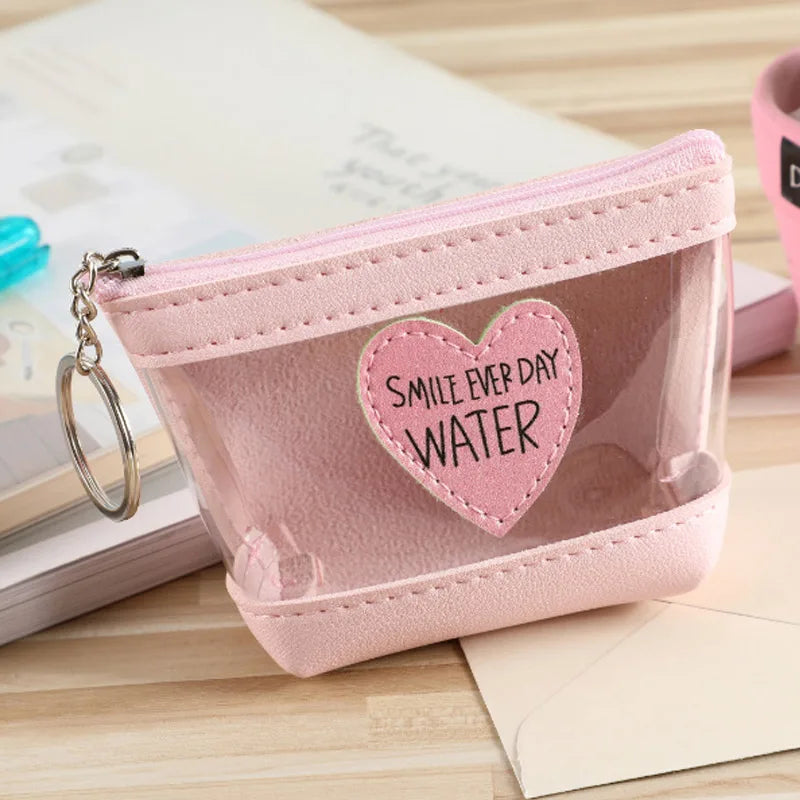 Coin Purse Jelly Transparent Wallet Key Coin Lipstick Change Storage Bag PU Jelly Transparent Fashionable Women Girl Jelly Peaceful Pleasures Health and Wellness Pink