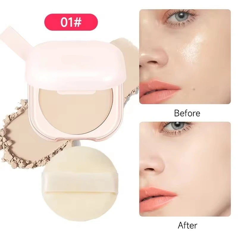 Setting Powder Oil Control Makeup Setting Brightening Skin Tone Setting Powder With Mirror Compact Portable Makeup Powder Peaceful Pleasures Health and Wellness Ivory color