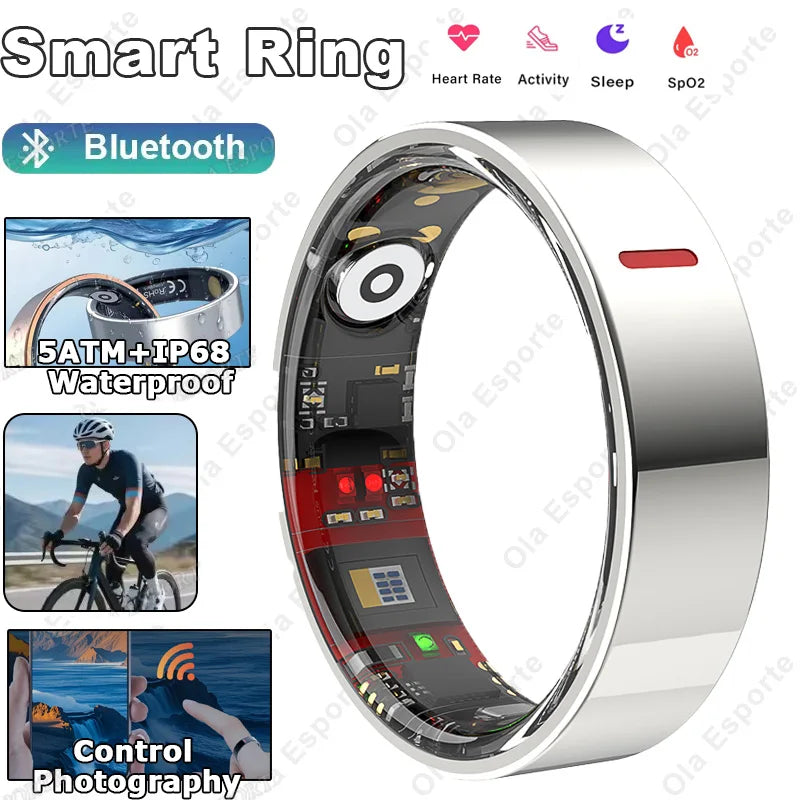 Men Women Smart Ring Health Monitoring Sport Tracker Step Count Rings 5ATM ,IP68 WaterProof Gesture Control Smartring Ring Gift Peaceful Pleasures Health and Wellness White 12